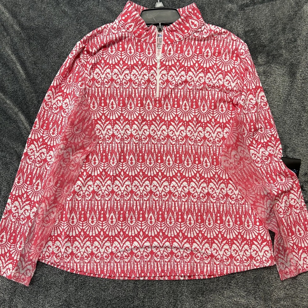 Ibkul Womens Size 2XL Red Long Sleeve Zip Mocl Neck Barbara Watermelon Shirt